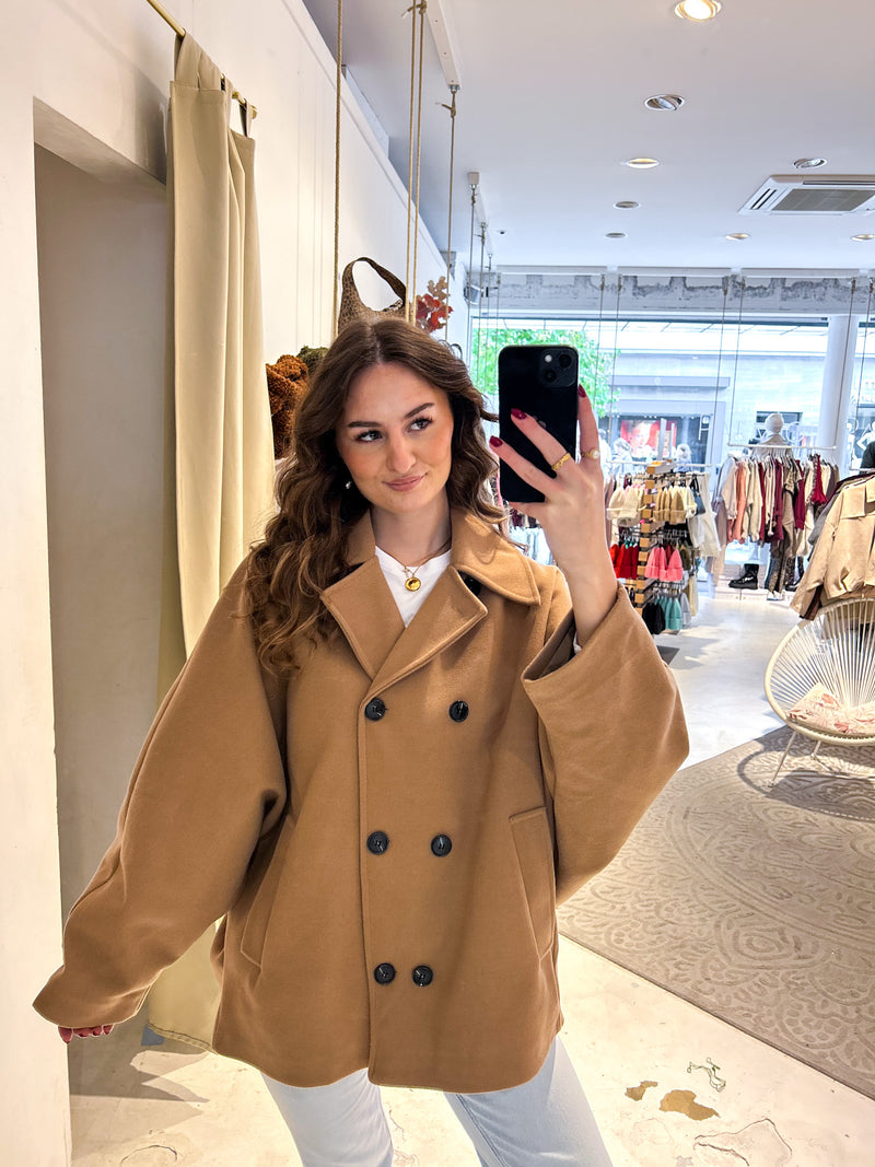 Kurzer Oversized Mantel Camel