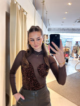 Mesh Body mit Pailletten Braun