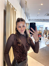 Mesh Body mit Pailletten Braun