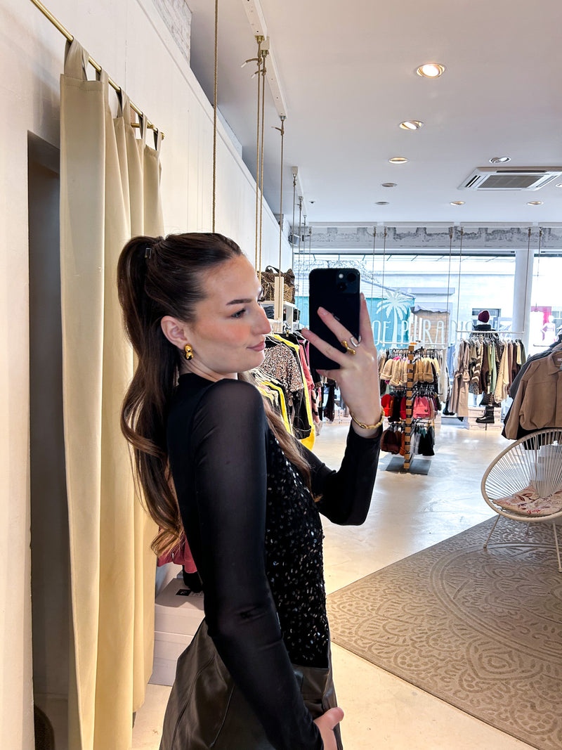 Mesh Body mit Pailletten Schwarz