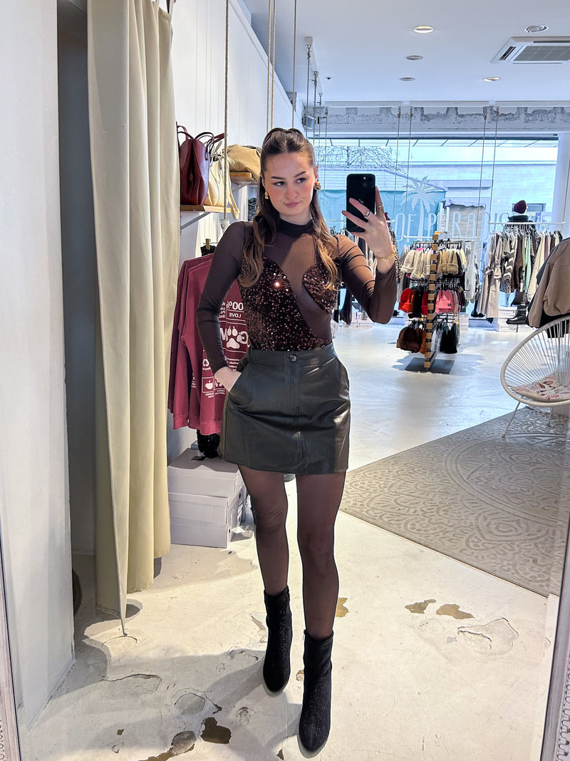 Mesh Body mit Pailletten Braun