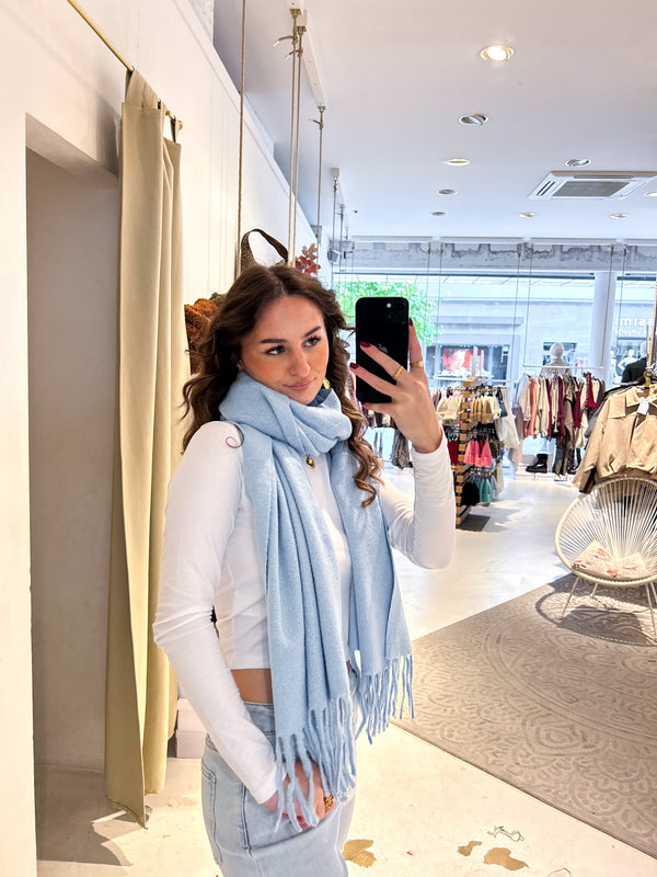 Schal mit Fransen Hellblau