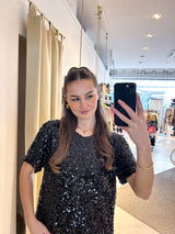 Kurzarm Kleid mit Pailletten Schwarz