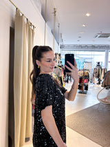 Kurzarm Kleid mit Pailletten Schwarz