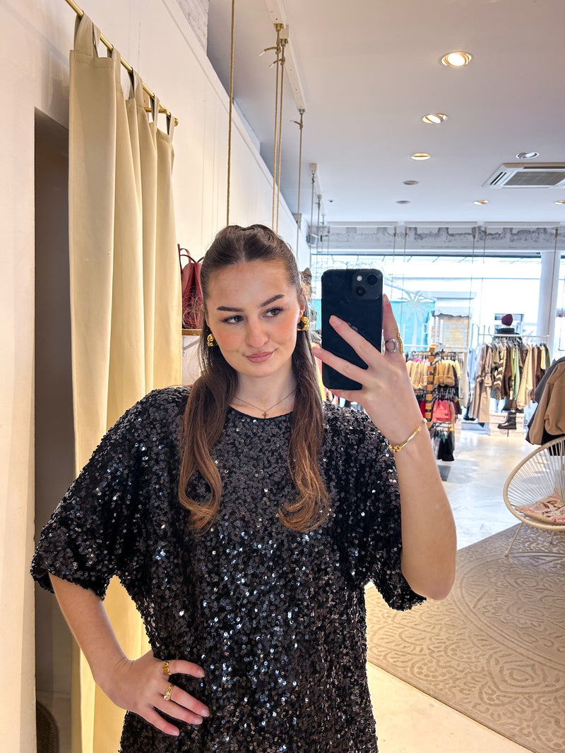Kleid mit Pailletten Schwarz