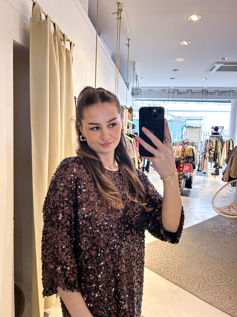 Kleid mit Pailletten Braun