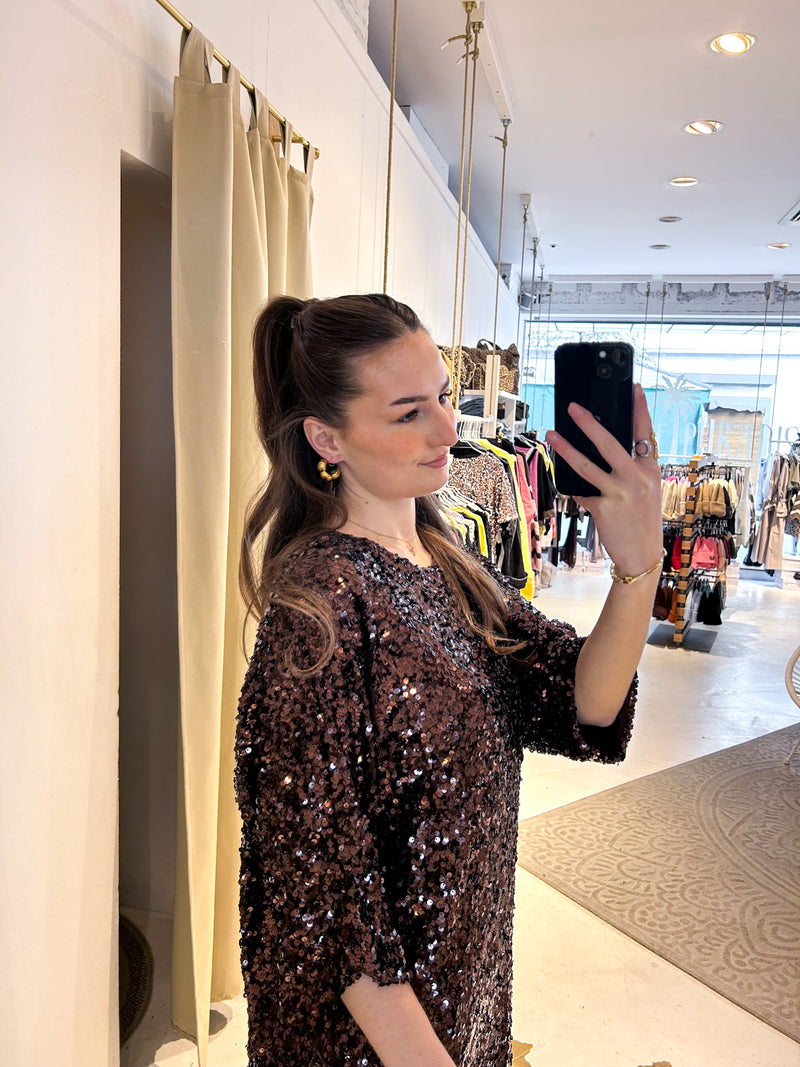 Kleid mit Pailletten Braun