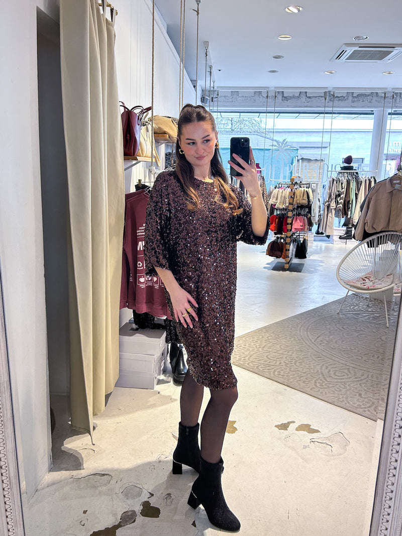 Kleid mit Pailletten Braun