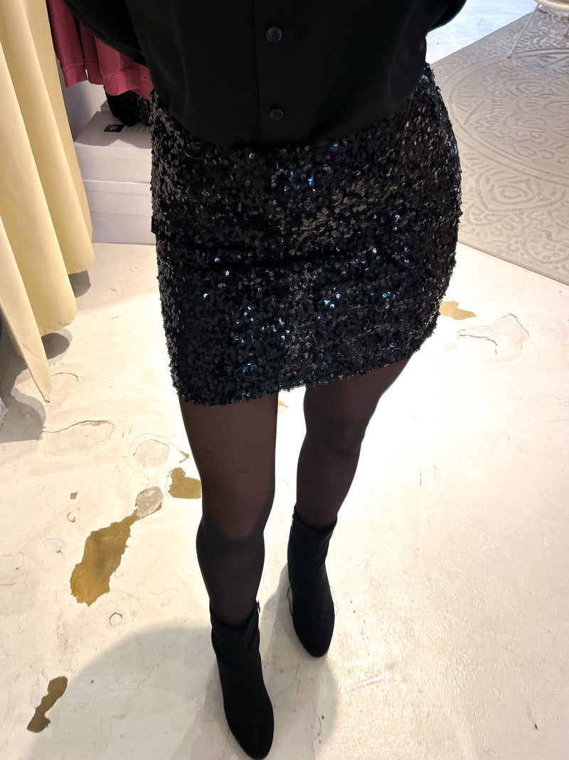 Kurzer Rock mit Pailletten Schwarz