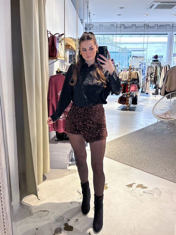 Hosenrock mit Pailletten Braun