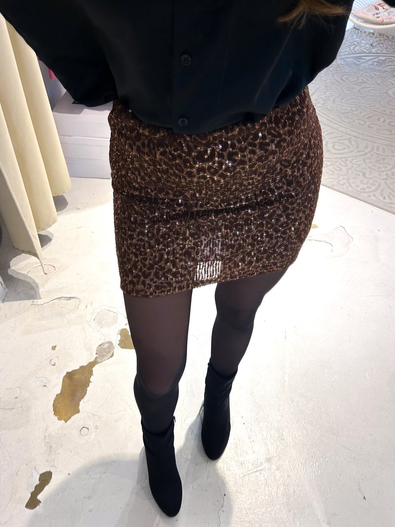 Rock mit Pailletten und Leomuster Braun