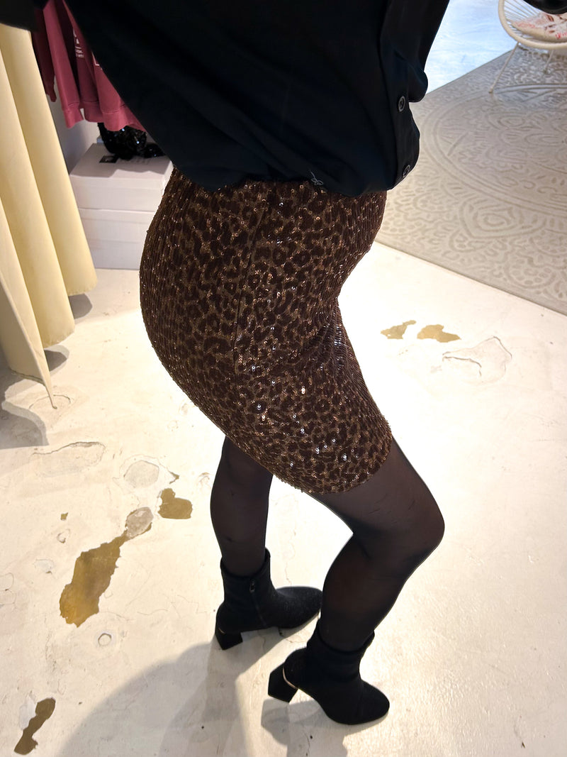 Rock mit Pailletten und Leomuster Braun