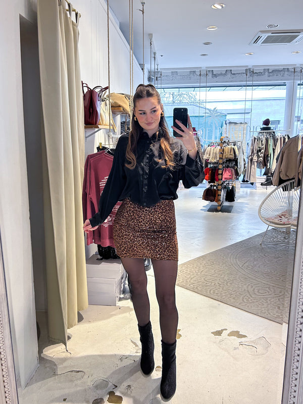 Rock mit Pailletten und Leomuster Braun