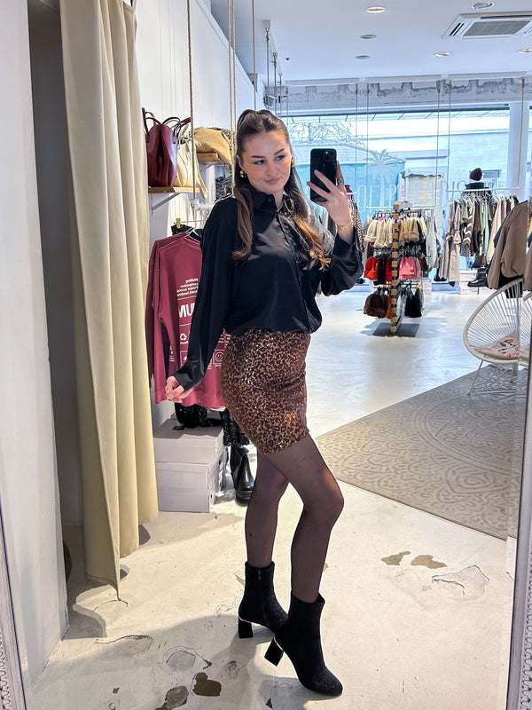 Rock mit Pailletten und Leomuster Braun