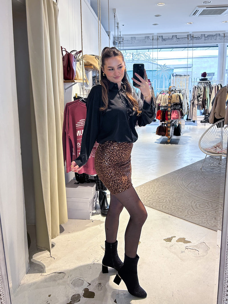 Rock mit Pailletten und Leomuster Braun