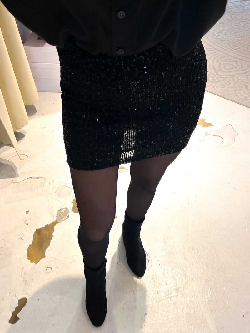 Rock mit Pailletten und Leomuster Schwarz