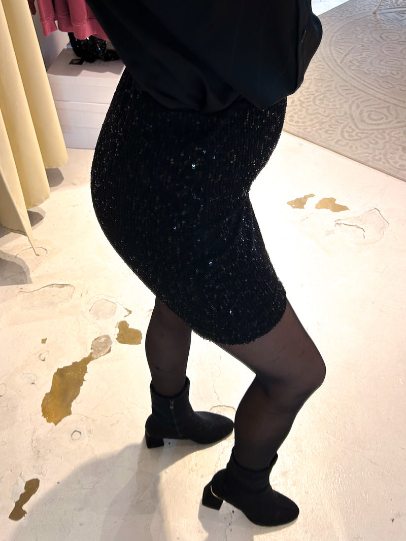 Rock mit Pailletten und Leomuster Schwarz