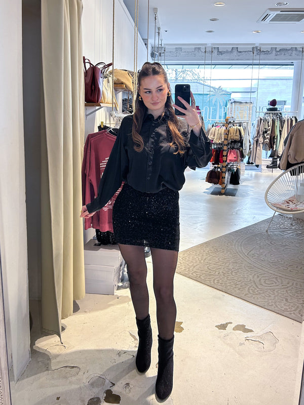 Rock mit Pailletten und Leomuster Schwarz