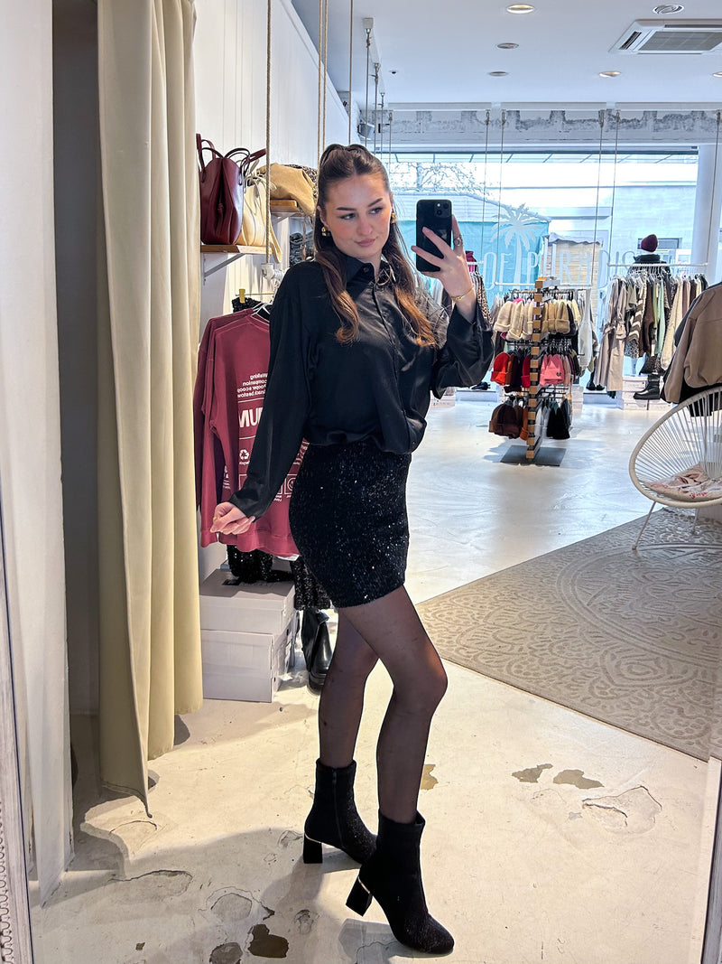 Rock mit Pailletten und Leomuster Schwarz