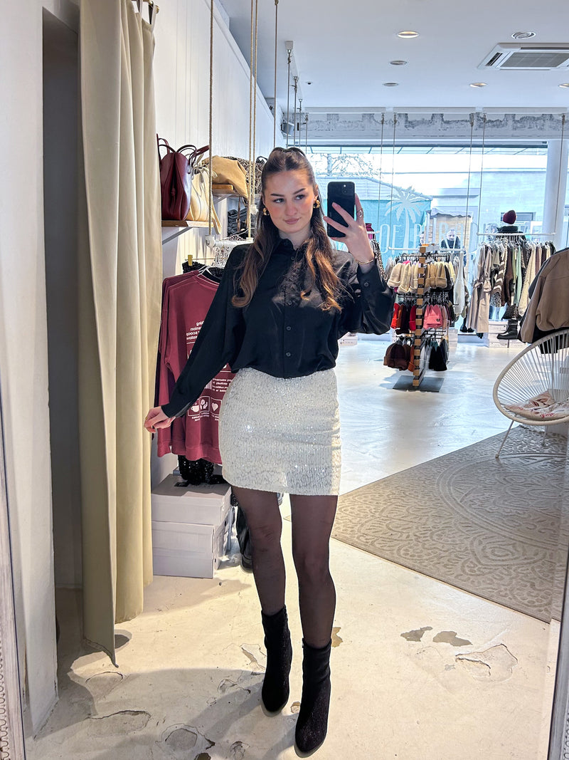 Rock mit Pailletten und Leomuster Beige