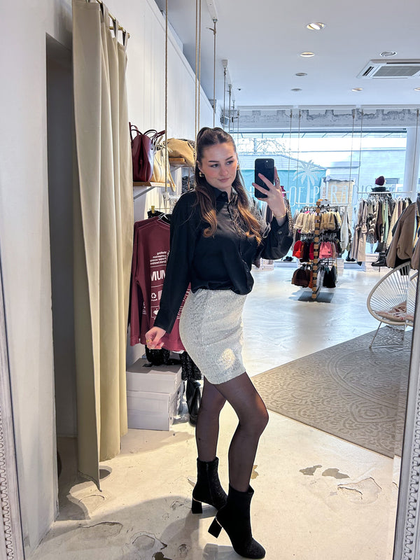 Rock mit Pailletten und Leomuster Beige