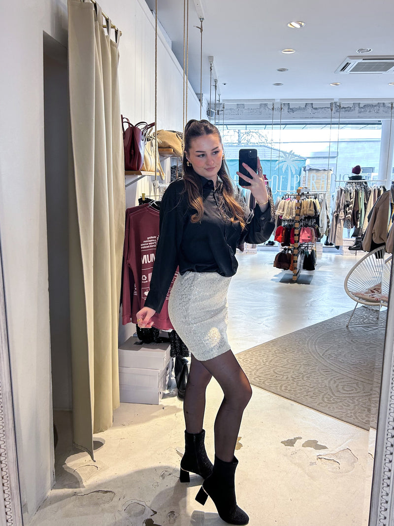 Rock mit Pailletten und Leomuster Beige