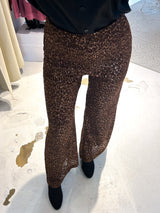 Hose mit Pailletten und Leomuster Braun