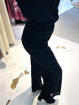 Hose mit Pailletten und Leomuster Schwarz