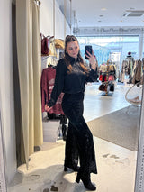 Hose mit Pailletten und Leomuster Schwarz