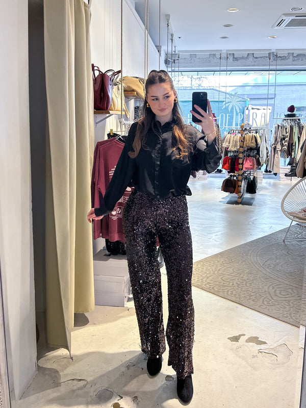 Hose mit Pailletten Braun