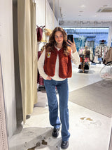 Kurze Teddy Weste mit Knopfleiste und Smiley Rost