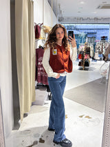 Kurze Teddy Weste mit Knopfleiste und Smiley Rost