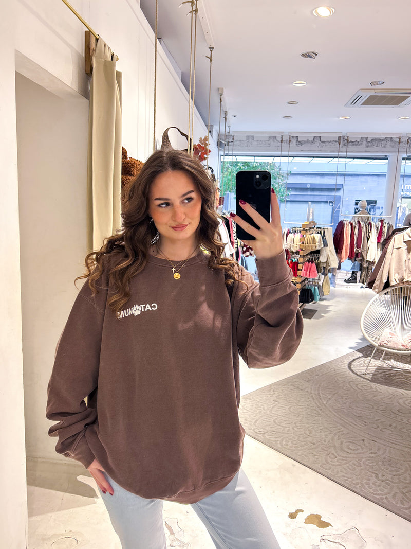 Cat Mum Crew Neck Braun