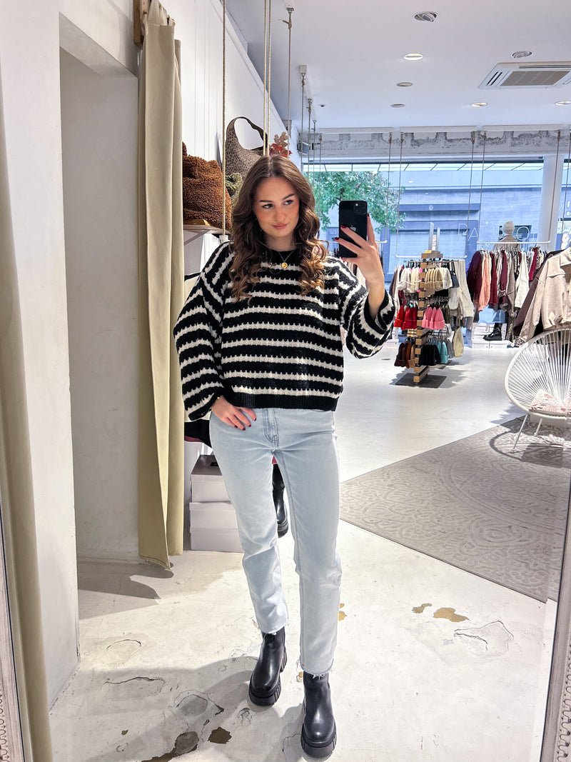 Strickpullover mit Muster Schwarz/Beige