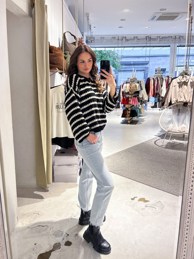 Strickpullover mit Muster Schwarz/Beige