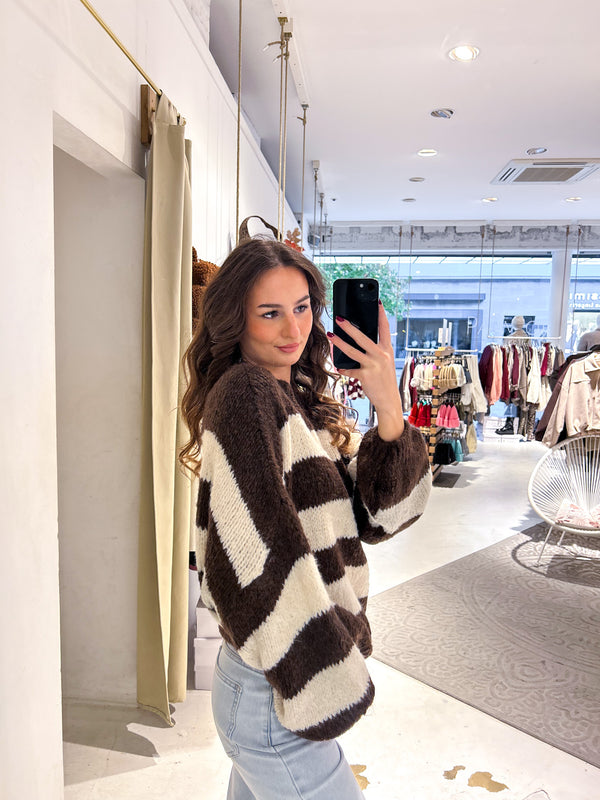 Oversized Strickpullover Gestreift Braun