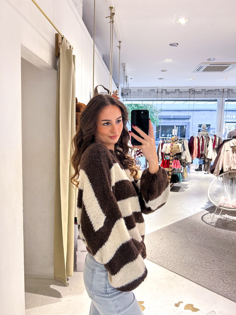 Oversized Strickpullover Gestreift Braun
