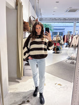 Oversized Strickpullover Gestreift Braun