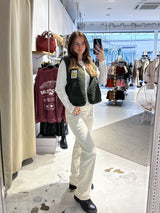 Kurze Teddy Weste mit Knopfleiste und Smiley Olive