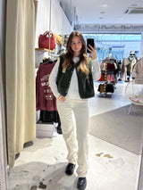 Kurze Teddy Weste mit Knopfleiste und Smiley Olive