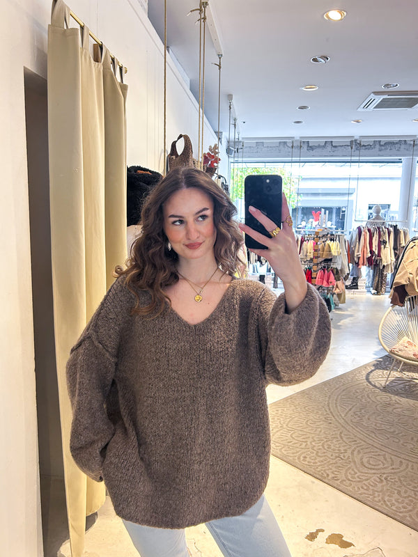 Strickpullover mit V-Ausschnitt Hellbraun