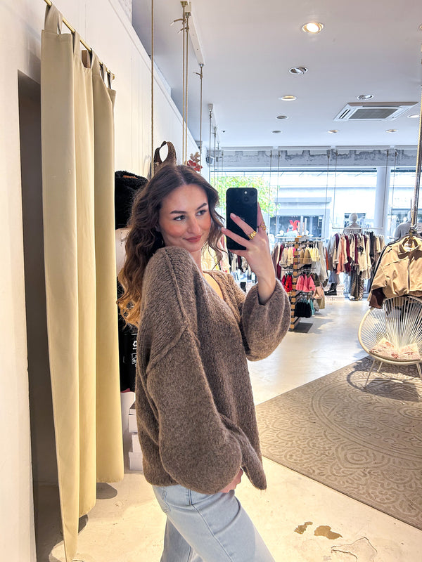 Strickpullover mit V-Ausschnitt Hellbraun