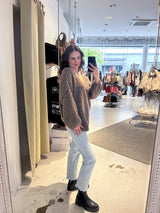 Strickpullover mit V-Ausschnitt Hellbraun