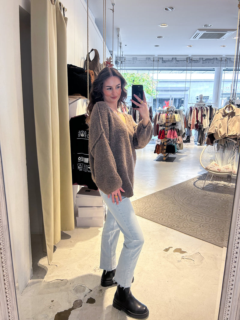 Strickpullover mit V-Ausschnitt Hellbraun