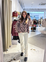 Kurze Oversized Strickjacke mit Leomuster Hellbraun/Rosa