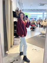 Strickpullover mit V-Ausschnitt Weinrot