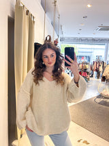 Strickpullover mit V-Ausschnitt Beige