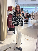 Kurze Oversized Strickjacke mit Leomuster Schwarz