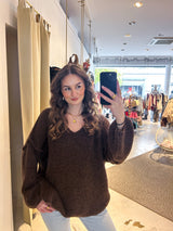 Strickpullover mit V-Ausschnitt Braun