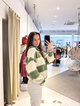 Strickjacke mit Zipper gestreift Beige/Olive